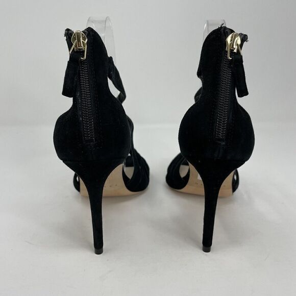 SANDRO Paris Strappy Sandals Womens 39 US 8 Black Suede Heels Zipper - Picture 6 of 11